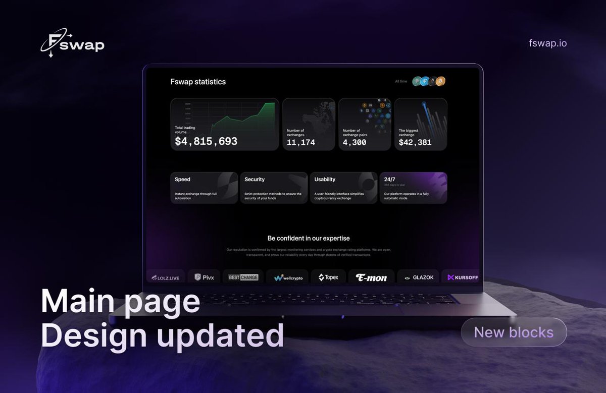 Fswap Major Upgrade ⚡️

We’ve refreshed our main page — the design is now more intuitive, clean, and modern. 🖥

We also added several new blocks to make navigation easier and the whole exchange experience smoother.

The updated interface is already on the website, so you can