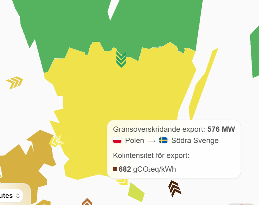 PEverhill's tweet image. Import från Polen gör elen i SE4 rejält smutsig under eftermiddagen #elsystem
