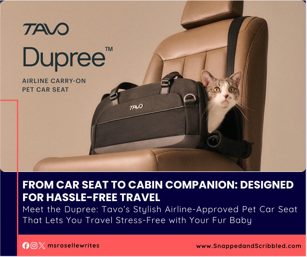 Traveling with your fur baby just got easier! 
The Tavo Dupree is an airline-approved pet carrier and car seat in one sleek design. Your pet’s comfort and safety finally come first.

Learn more about the Tavo Dupree here: snappedandscribbled.com/2025/11/tavo-d…