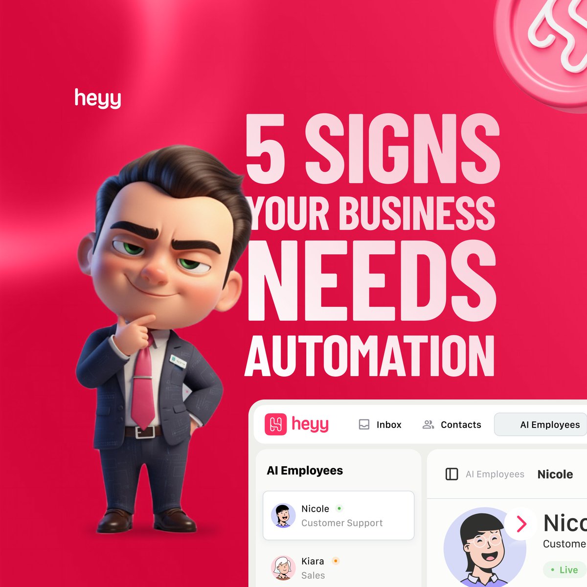 Heyy_hq's tweet image. Imagine this,

You run an ad for your business, you get so many leads, and suddenly your inbox is so chaotic that your team can&apos;t keep up with all the messages.

Here are 5 signs your business needs automation👇🏼