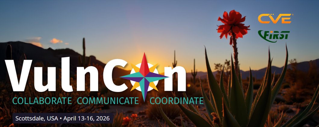 Call for Papers for “CVE/FIRST VulnCon 2026” open until December 22, 2025 

Early registration, both virtual and in-person, is open   
 
medium.com/@cve_program/c…
 
#CVE #FIRST #VulnerabilityManagement #Vulnerability #Infosec #Cybersecurity <a href="/CVEnew/">CVE</a>