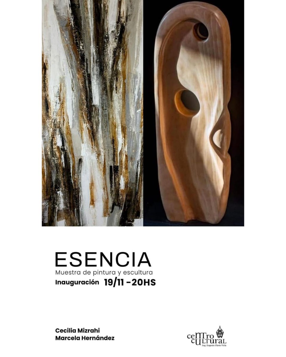 Hoy miércoles 19 de noviembre se inaugura la muestra de pintura y escultura "Esencia" en el Virla #ExtensiónNosTransforma <a href="/MediosUNT/">UNT Tucumán</a> <a href="/Prensavirla/">C. Cultural Virla</a> <a href="/MarceloMirkin/">Marcelo Mirkin</a>