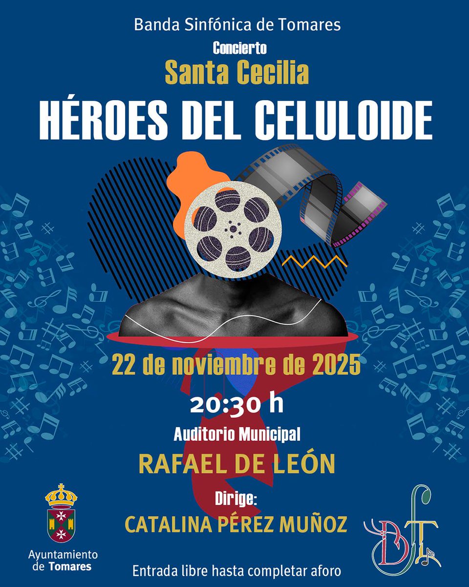 🎶 La <a href="/BSTomares/">B. Sinfónica Tomares</a> celebra el Día de Santa Cecilia, patrona de la Música, con el concierto: “Héroes del Celuloide” 🎬  

Un recorrido por algunas de las bandas sonoras más icónicas del cine, bajo la dirección de Catalina Pérez.

🎫 Entrada libre hasta completar aforo