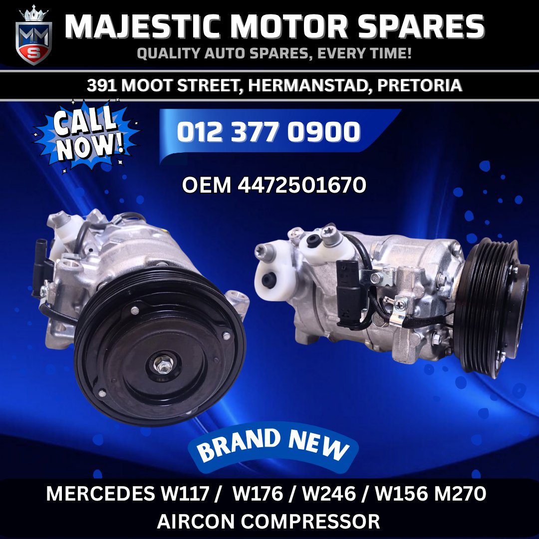 SpareMotor's tweet image. Mercedes M270 AC Compressor – New
#MercedesBenz #M270 #ACCompressor #AirconPump #OEMParts #W117 #W176 #W246 #W156 #NewCarParts 
View online: majesticmotorspares.co.za/product/merced…