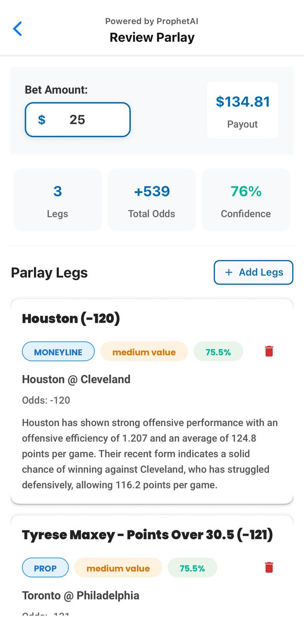 LineProphetLLC's tweet image. What do we think about this parlay from the LineProphet.com parlay builder?

🙌 Powered by ProphetAI