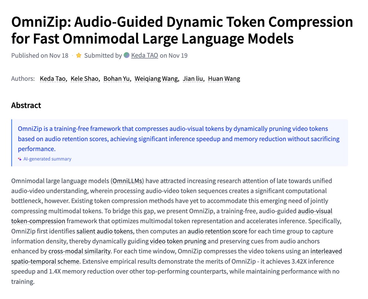 옴니집

 빠른 옴니모달 대규모 언어 모델을 위한 오디오 가이드 동적 토큰 압축