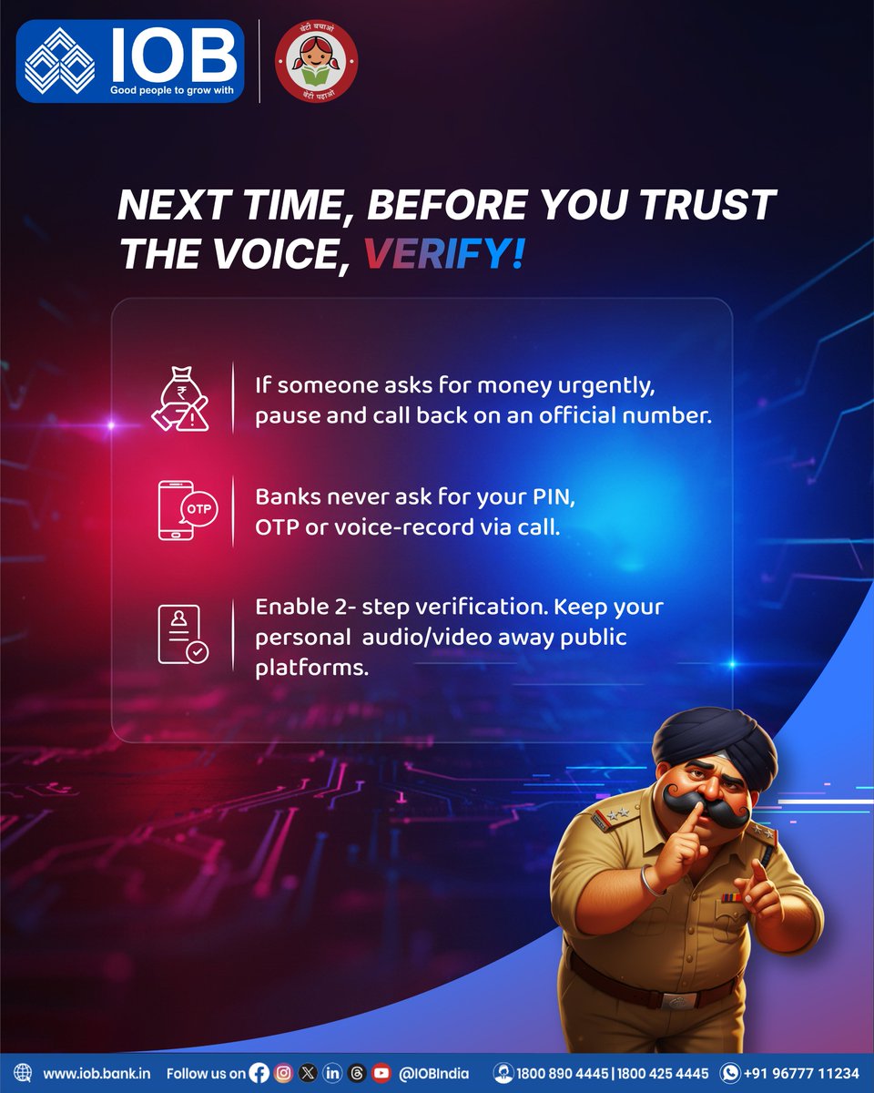 IOBIndia's tweet photo. This time, Anna Gyaan brings you the most deceptive scam in the digital world — Deepfakes!

Learn how scammers use AI to fake faces, voices, and trust.

Stay alert, stay aware.

#AnnaGyaan #DeepfakeScam #StaySafeOnline #CyberAwareness #DigitalSafety #SafeBanking #StayAlertStaySafe #AIFraud #FraudPrevention #BankSmart #FinancialLiteracy #IOB #IndianOverseasBank #DFS #RBI #IOBForYou #GoodPeopleToGrowwith