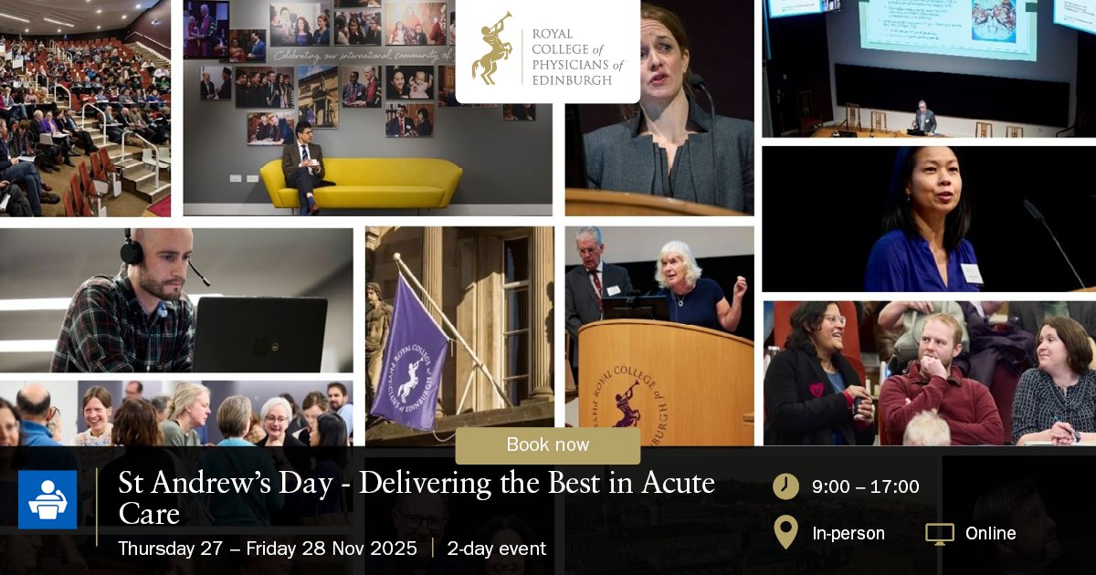 Secure your place before it’s too late! St Andrew’s Day – Delivering the Best in Acute Care (27–28 November) is almost here. 

Join colleagues for two days of updates, discussion, and practical insights.

Book today : rcpe.ac.uk/events/st-andr…