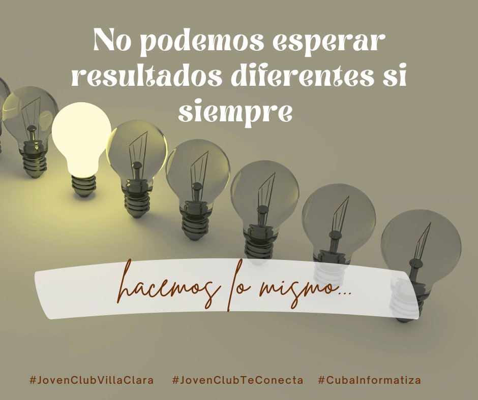 ☀️Buenos días amigos de #JovenClubVillaClara. Si buscas nuevos resultados, necesitas nuevas estrategias, nuevos hábitos y nuevas acciones.😉
#JovenClubXCuba #JovenClubTeConecta #38AniversarioJovenClub