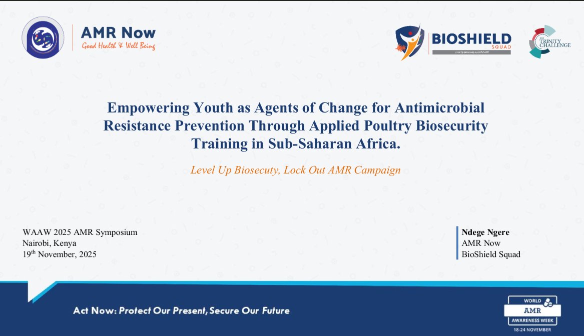 <a href="/bioshiedsquad/">bioshiedsquad</a> is Empowering Youth as Agents of Change for Antimicrobial Resistance Prevention Through Applied Poultry Biosecurity Training in Sub-Saharan Africa. Inciteful Presentation
#AMR
#WAAW2025
#HandleWithCare
