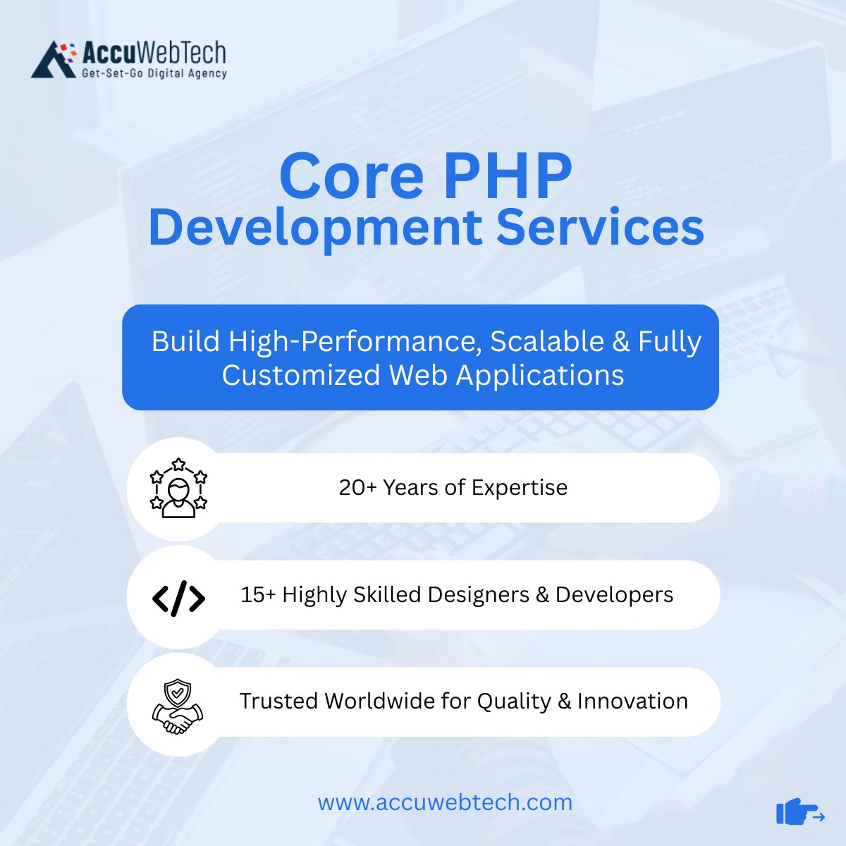 accu_web_tech's tweet image. Looking for reliable, scalable, and cost-effective web development?
Our Core PHP experts deliver secure, optimized, and future-ready solutions designed for long-term business growth.
#CorePHP #PHPSolutions #CustomDevelopment #TechServices #DigitalTransformation #AccuWebTech