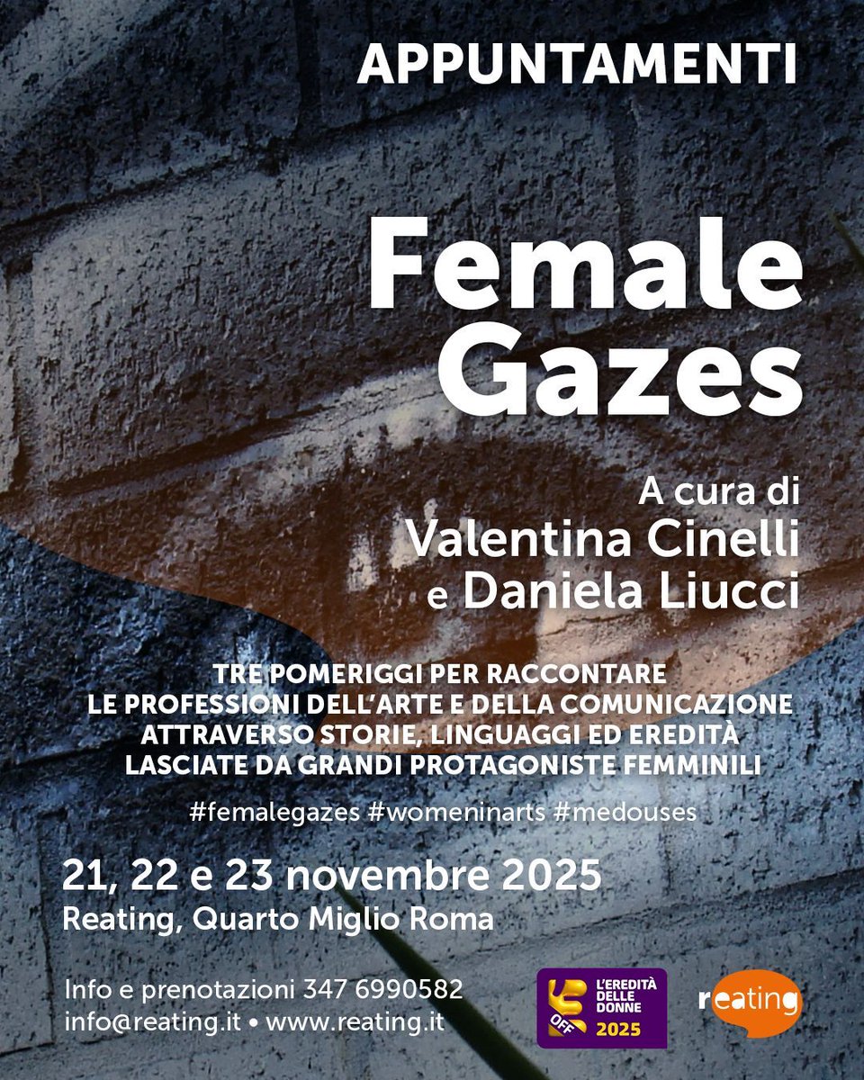 reatinglab's tweet image. Tre pomeriggi per raccontare le professioni dell’arte e della comunicazione attraverso storie, linguaggi ed eredità lasciate da grandi protagoniste femminili fra curatrici, fotografe ed editor.
reating.it/evento/female-…