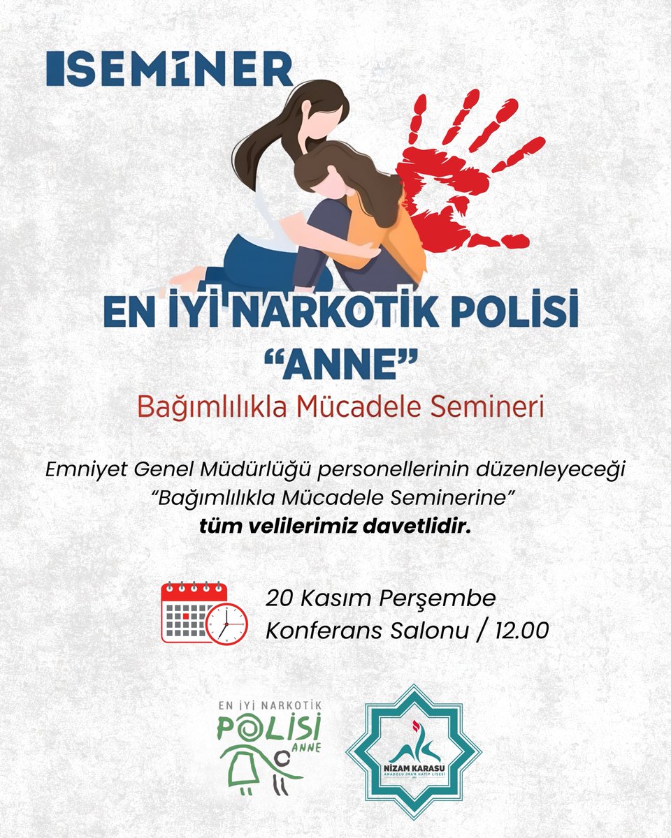 Emniyet Genel Müdürlüğü personellerinin katılımıyla gerçekleştirilecek Bağımlılıkla Mücadele Seminerinde bir araya geliyoruz.  
📅 20 Kasım Perşembe 
⏰ 12.00

<a href="/Osmangazi_MEM/">Osmangazi İlçe Milli Eğitim Müdürlüğü</a>
<a href="/bursailmem16/">Bursa İl Millî Eğitim Müdürlüğü</a>
<a href="/MetinSEZER_16/">Metin SEZER</a>
<a href="/drahmetisleyen/">Ahmet İşleyen</a>
<a href="/meb_dinogretimi/">MEB Din Öğretimi Genel Müdürlüğü</a>
<a href="/tcmeb/">Millî Eğitim Bakanlığı</a>