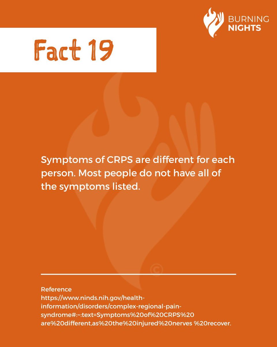 BNightsCRPS's tweet photo. Fact 19
Symptoms of CRPS are different for each person. Most people do not have all of the symptoms listed.
•
•
•
•
•
#BNightsCRPS #CRPS #CRPSFacts #crpsawarenessmonth #crpssupport #chronicpain #CRPSisReal #CTWO https://t.co/C5MQl1vBvQ