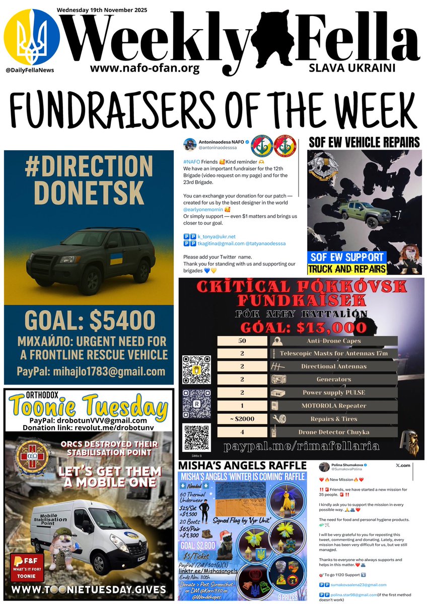 It’s that time again, Weekly Fella time. Read about possible new US sanctions on russias coconspirators, Ukraine disable Ryazan refinery &amp; is Fuco finished?!

Don’t forget our weekly fundraiser thread. 

#WeeklyFella #DailyFella #DailyFellaNews #SlavaUkraini #NAFO