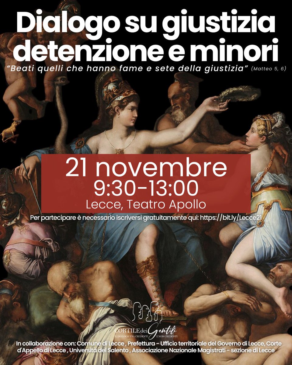 Giustizia e legalità sono due temi che da sempre stanno a cuore a me e al <a href="/CortiledeiGenti/">Cortile dei Gentili</a>. Abbiamo iniziato un percorso di riflessione e approfondimento lo scorso anno con un dialogo alla Corte di Cassazione e continueremo il nostro cammino domani a Lecce.
Chi di voi ci sarà?