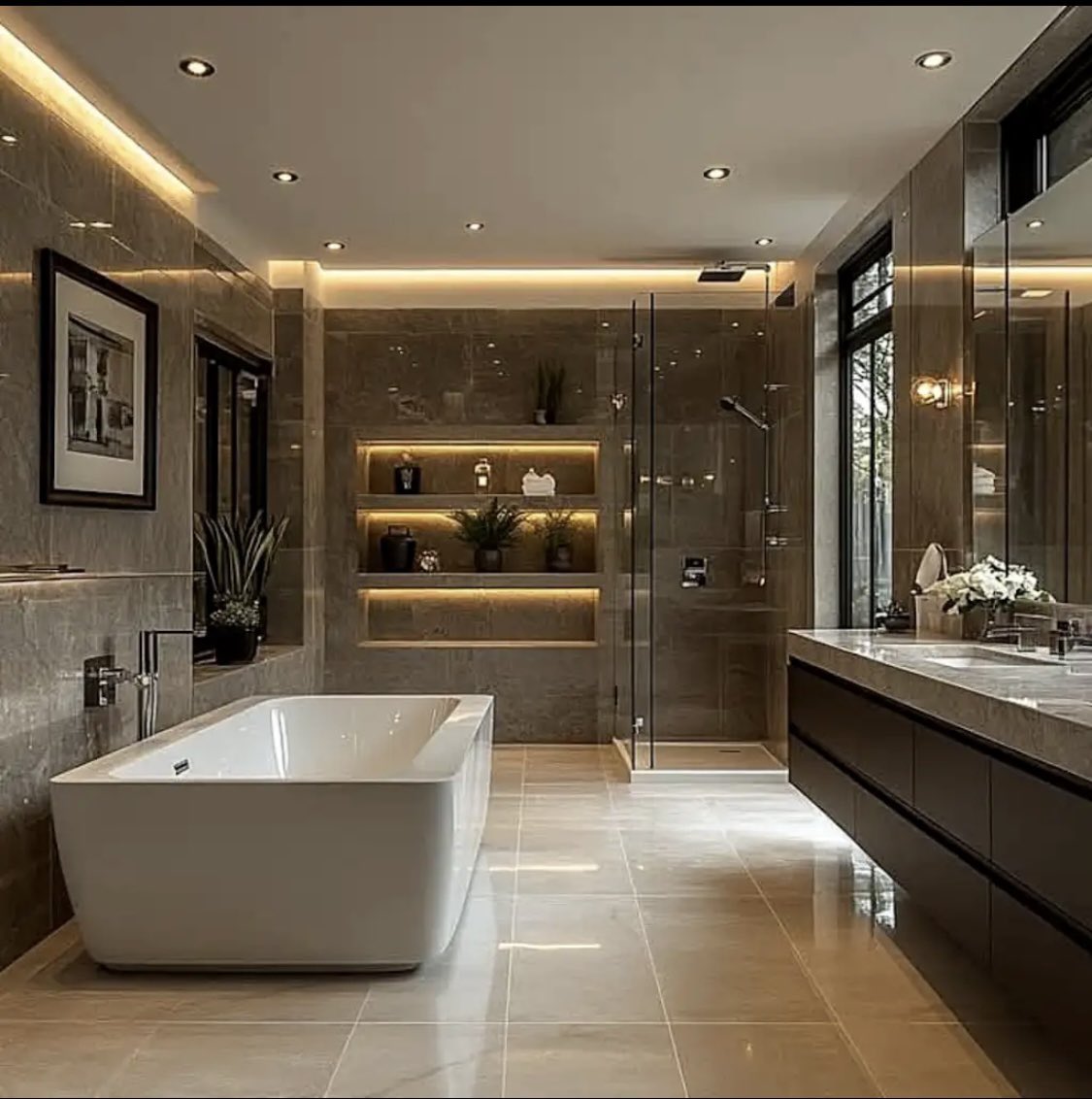 UnathiDlwati's tweet image. Modern luxury bathroom design is the definition of elegance meets functionality. From the warm LED backlit mirror to the sleek floating vanity and perfectly styled shelves — every detail adds a touch of spa-like luxury. 
#LuxuryBathroom #ModernHomeDesign #BathroomInspiration