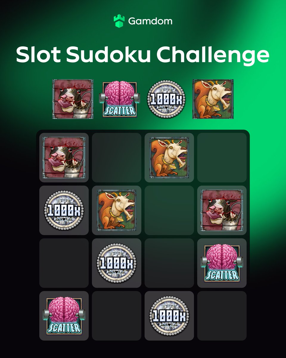 Complete the slot-themed Sudoku: no repeats in rows or columns! 🎰

💬 Drop your answer &amp; GamdomID
💚 + 🔄 for a shot at FREE spins! 🎁

*KYC Lvl 2 verified Gamdom users only