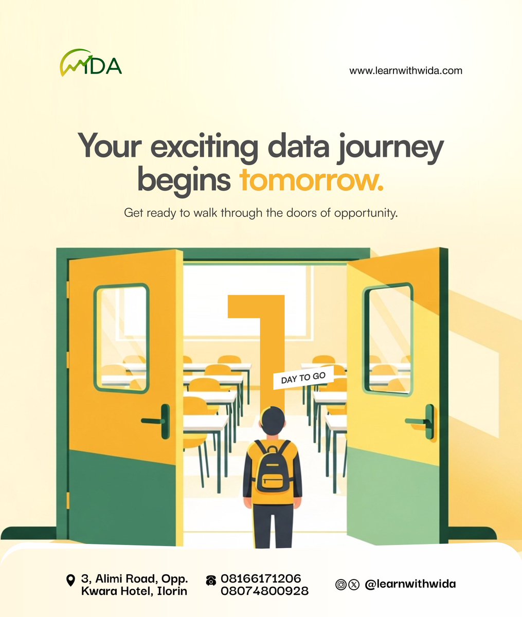 LearnwithWiDa's tweet image. 1 day to go!
Your data journey begins tomorrow and you don’t want to miss it.
A new skill, a new opportunity, a new future. Be ready.

📍 LearnwithWiDA Data Analytics class starts tomorrow!

👉 Register now and secure your seat: 
 wa.me/2349074800938
👉 Don’t procrastinate