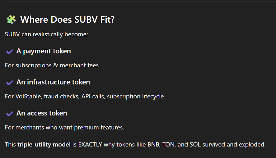 Gurusaran_33's tweet photo. Why payment tokens win $SUBV
📈High daily transaction volume
📈Utility creates demand
📈Merchants depend on it
📈No dumping because tokens are required for operations.
#SubversePay becomes the subscription-payment engine for OTTs and subscription businesses.
#SidraChain #SUBV https://t.co/xPEieJ4sdy