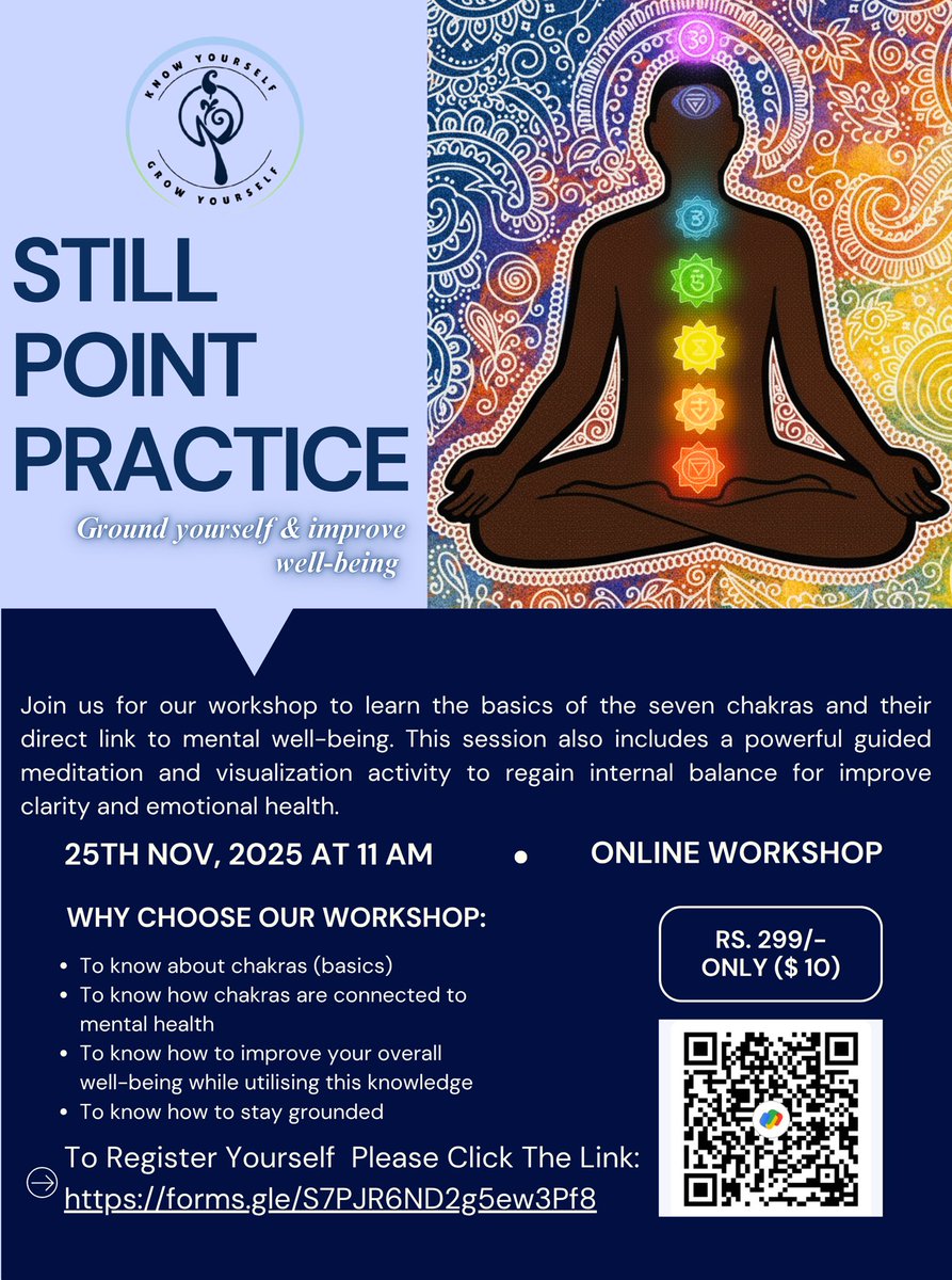 QueerResearcher's tweet photo. 🌟 Still Point Practice: Achieve Viral Inner Peace &amp; Master Your Stress (Online Workshop)

Price: ₹299/- Only  ($10) |  Date: 25th NOV 2025  |  Time: 11 AM IST  | Platform: Online (Zoom / Google Meet)
tion.

#TrendingNow #workshop #midfulness #meditation #MentalHealthMatters https://t.co/qFihobnxTE