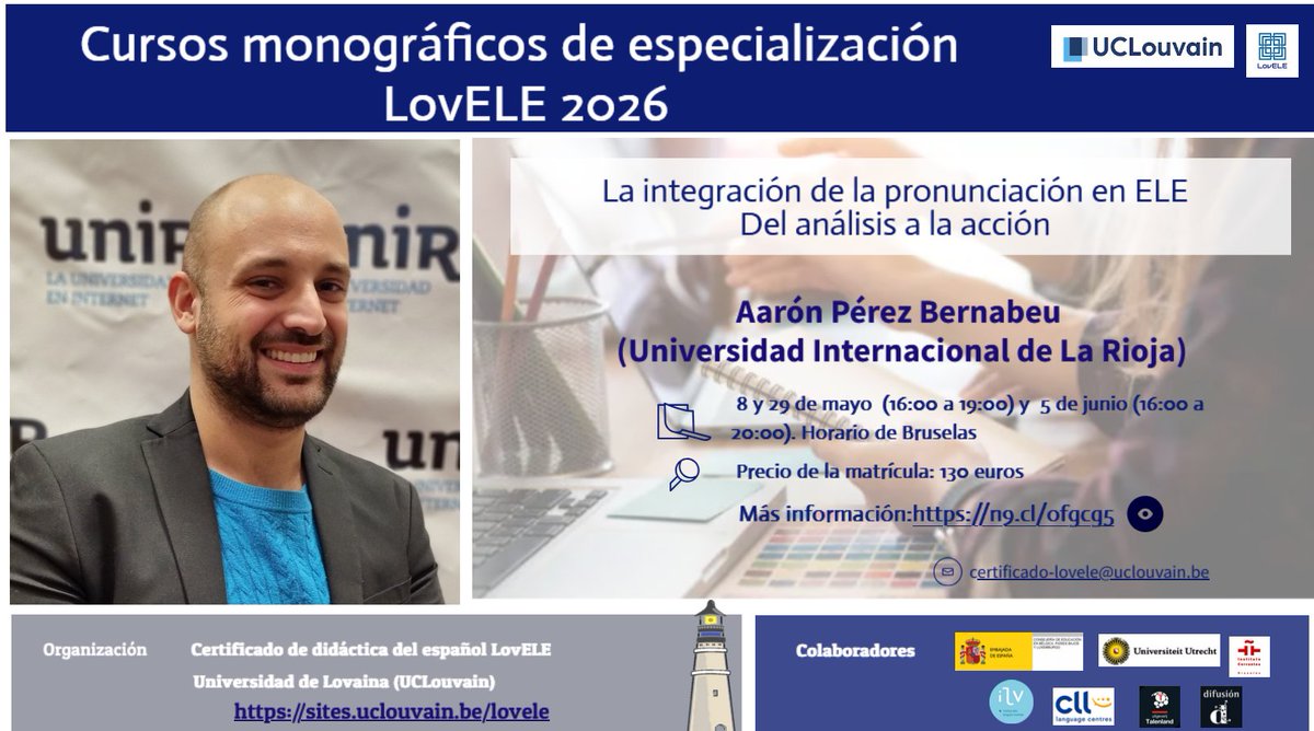 🎓 La integración de la pronunciación en ELE: del análisis a la acción #PronunciaciónELE
📅 8, 29 may. y 5 jun. 2026
💻 100 % en línea
⏳ 20 horas (10 síncronas)
📊Orientado a la creación de secuencias didácticas
🔗 view.genially.com/6908954299f58e…