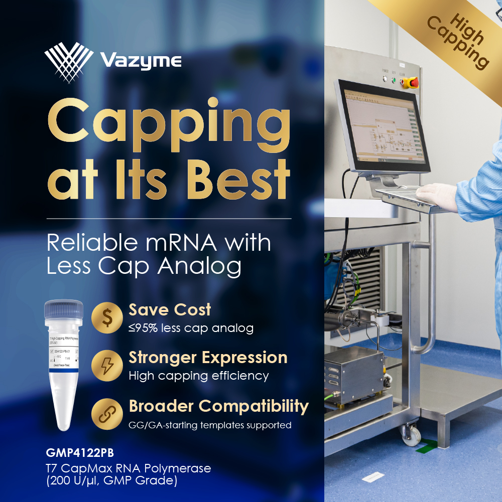 T7 CapMax RNA Polymerase (GMP Grade) is now live with peak capping efficiency at lower cap analog input.
Produced under GMP principles with strict impurity control, it enables up to 95% cap analog reduction with broad template compatibility>>bit.ly/3Xyl3ga
 #Biotech #GMP