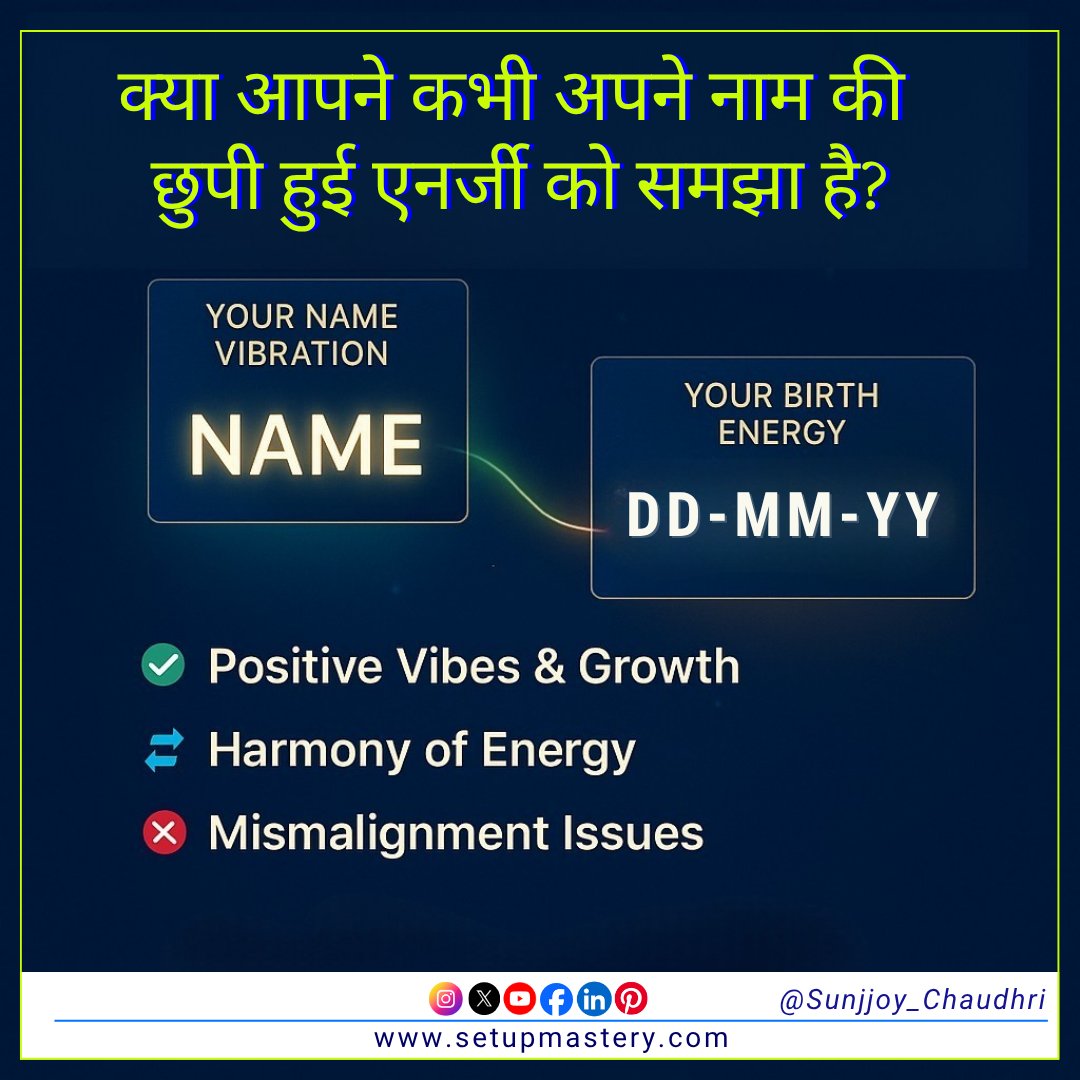 SunjjoyChaudhri's tweet image. Your Name Has A Vibration.
Your Birth Date Has A Life Energy.
When Both Align — Growth Feels Natural.
When They Don’t — Life Feels Like A Struggle.
Want To Know If Your Name Supports Your Path?
Comment “𝐂𝐡𝐞𝐜𝐤”
#NameVibration #BirthEnergy #EnergyAlignment #Numerology