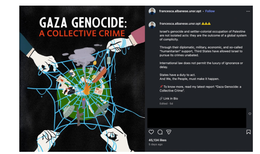 nashkn's tweet photo. @GabrielleCthl @FranceskAlbs Aux dames compatissantes et joyeuses d'être dans le camps du bien : voilà ce que publie F. Albanese, la toile d'araignée d'Israël sur le monde, une figure classique d'antisémitisme. https://t.co/J3OTyvguv3