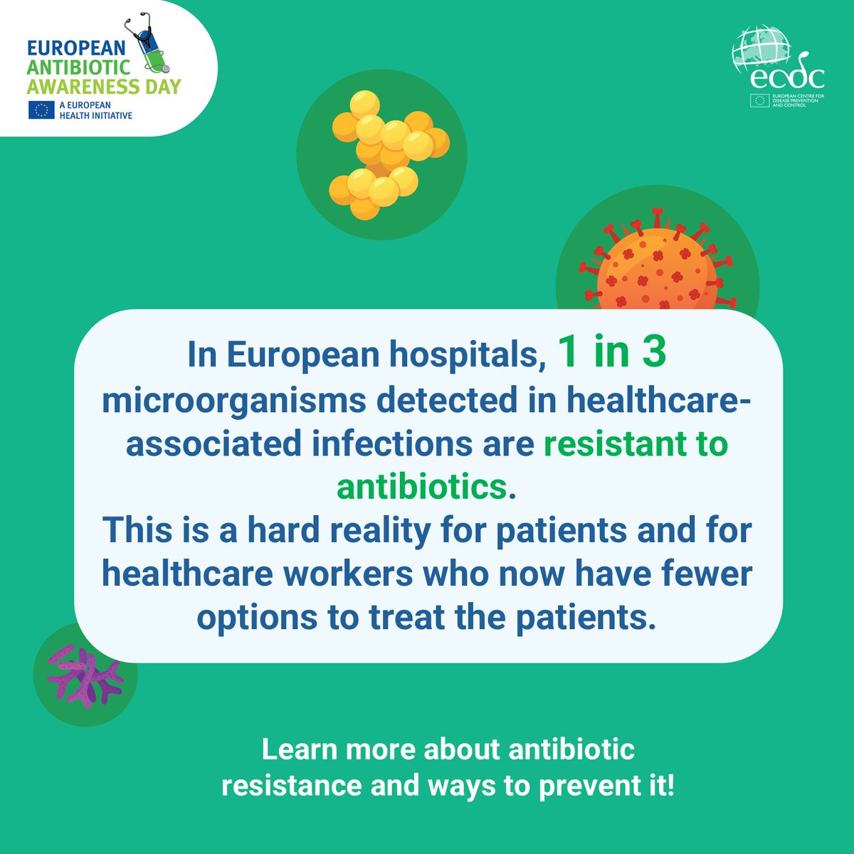 reactgroup's tweet image. #WAAW2025 #EAAD2025

🦠 💊 In European hospitals 1 in 3 microorganisms detected in health care associated infections are RESISTANT to ANTIBIOTICS.

👩🏽‍🦰 👨‍🦱👩🏼‍🦳👨🏿‍🦱🧑🏽‍⚕️👩🏾‍⚕️ This is a hard reality for patients and for health care workers who now have few options to treat the patients.

Act…
