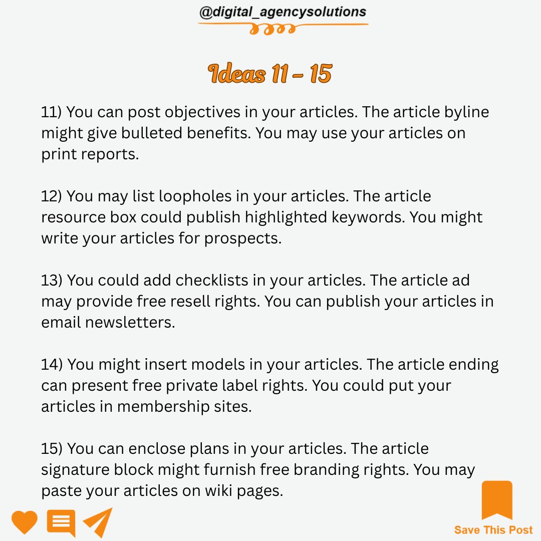 ShrewdSolution1's tweet image. Article writing made easy with these IDEAS.

Steal them for FREE today...

#marketer #articles #articlewriting #onlinemarketer #digitalmarketing