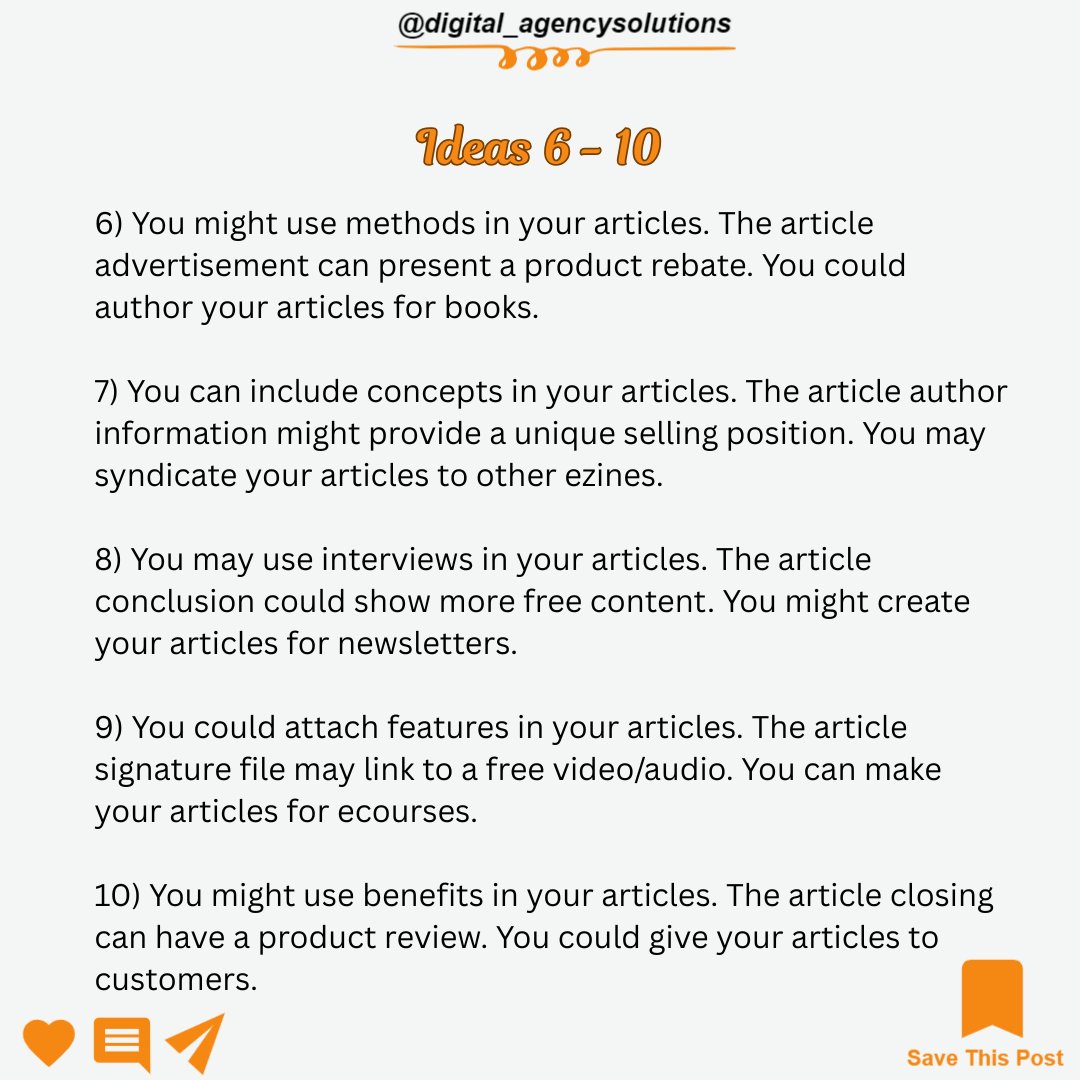 ShrewdSolution1's tweet image. Article writing made easy with these IDEAS.

Steal them for FREE today...

#marketer #articles #articlewriting #onlinemarketer #digitalmarketing