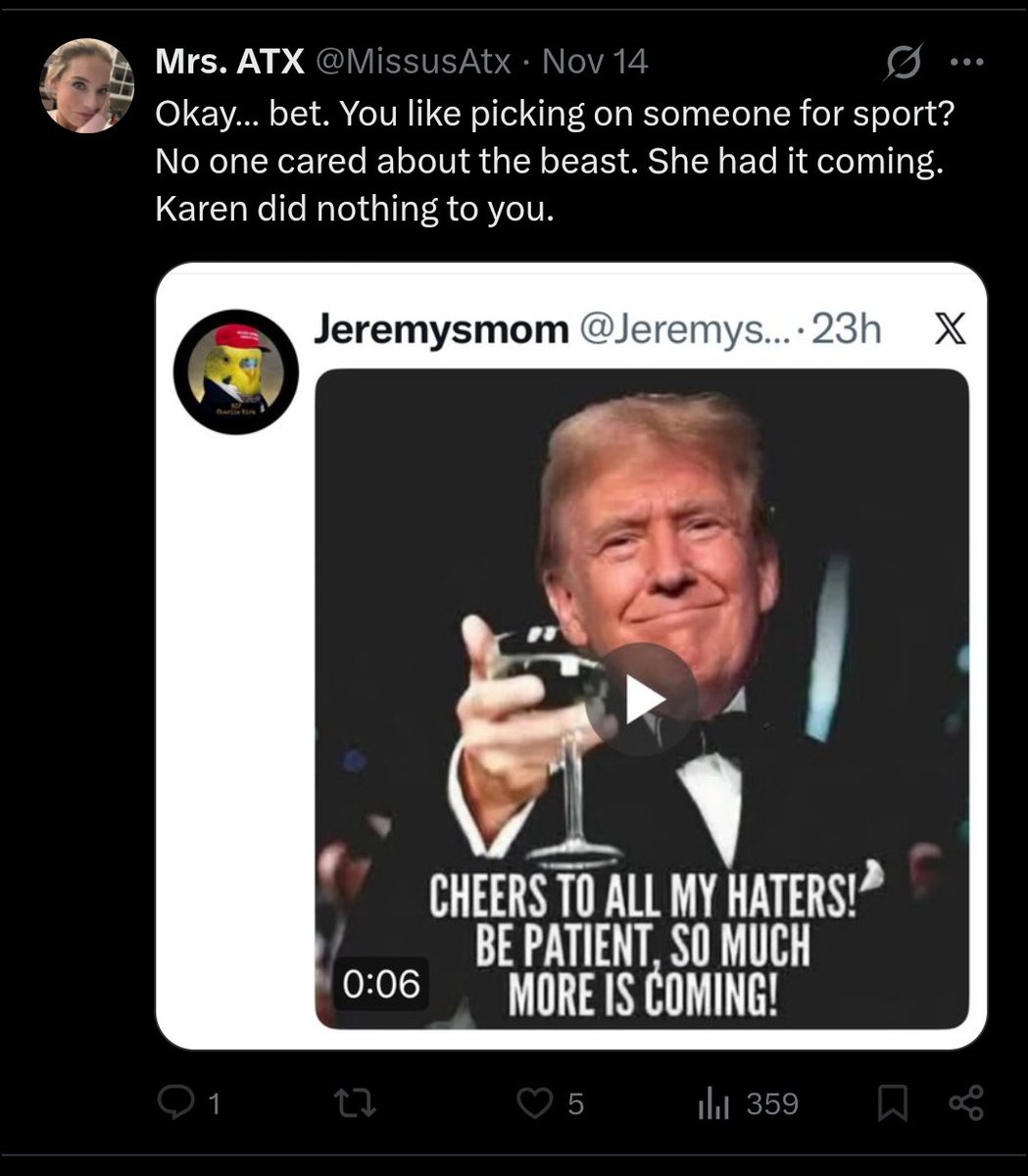 Wow- that's a truly ugly person. "No one cared about the beast"? Check w/ the numbers guy. Maybe he can correct your math. While we're on numbers- it's highly probable that Trisha will outlive you. How's that grab you, sweetie? 
Hey, keep pilling &amp; raging, clawin' &amp; jawin'.
😚🤗