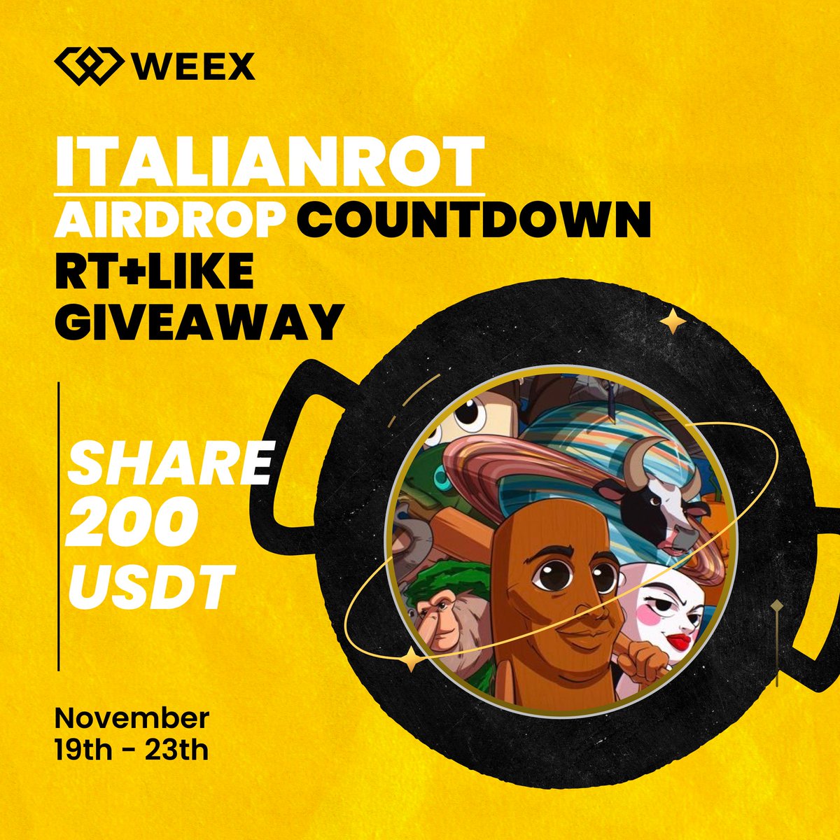 WEEX_Official's tweet image. 🔔 $ITALIANROT @italianrotsol Trending coin Giveaway
🎁 $200 USDT shared by 5 winners!

To Enter:
🔸 Follow @WEEX_Official 
❤️ Like &amp;amp; RT
🔸 TAG 3 FRENDS+ Drop WEEX UID

👉 Register On WEEX:weex.com/events/welcome…