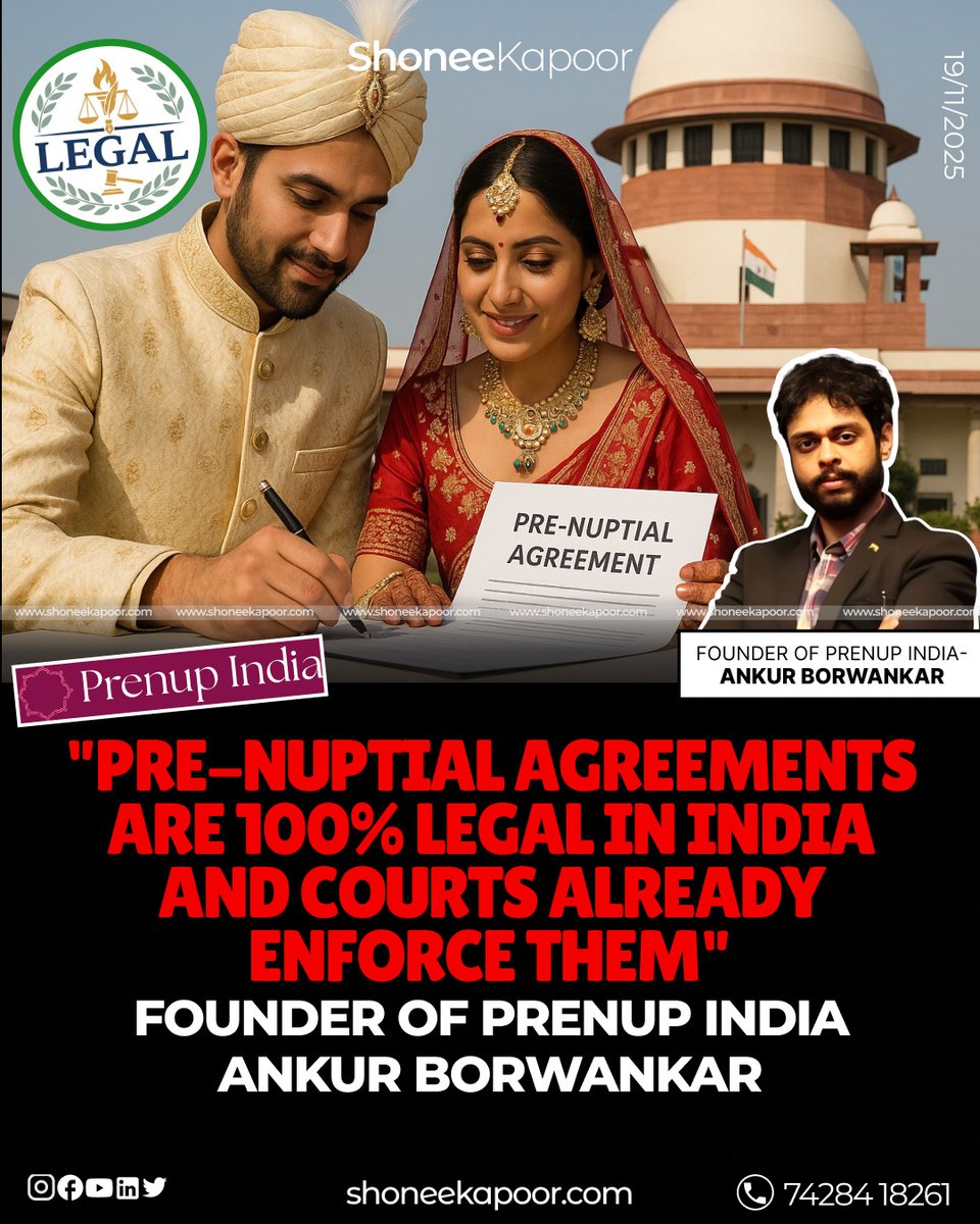 ShoneeKapoor's tweet photo. At the Ekam Nyaay Conference 2025, PreNup India founder Ankur Borwankar confirms Indian laws already recognize and enforce prenuptial agreements. 

He debunks viral myths and says prenups protect couples with fairness, clarity and legal certainty. 

Read More:👇🏻
https://t.co/kn79hcViye

@ekamnyaay @DeepikaBhardwaj @PrenupIndia @ankurborwankar 

#MensRights #MenToo #ekamnyaay #ankurborwankar #legal #legalnews