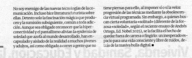 NobelEdiciones's tweet image. Este año, con @andresortegak, aprendimos a diferenciar entre soledad (no elegida) y solitud (la soledad creativa).
El escritor y expresidente asturiano Pedro de Silva lo destaca en un artículo reciente en @lanuevaespana
Dos conceptos, una gran lección.