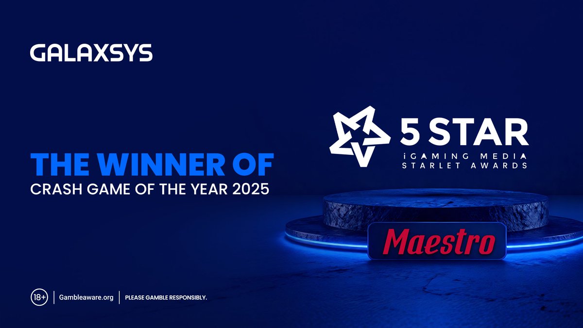 GalaxsysLLC's tweet image. #Maestro just scored big!
🏆 We won 𝗖𝗿𝗮𝘀𝗵 𝗚𝗮𝗺𝗲 𝗼𝗳 𝘁𝗵𝗲 𝗬𝗲𝗮𝗿 𝟮𝟬𝟮𝟱 at the 5 Star iGaming Media Starlet Awards.
🙌 A huge thank you to our dedicated team and trusted partners for making this achievement possible.
#CrashGames #FastGames #Galaxsys