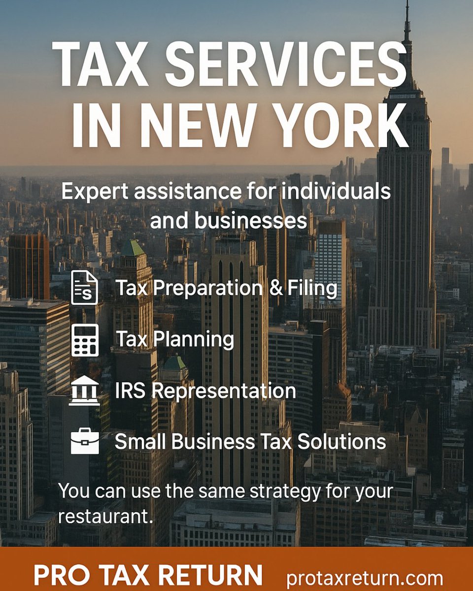 ProTaxReturn's tweet image. 🗽 Need reliable tax services in New York?
From tax prep to IRS representation, Pro Tax Return supports individuals &amp;amp; small businesses with expert guidance. 🧾💼
Learn more: protaxreturn.com

#TaxServices #NYCTaxes #TaxHelp #SmallBusinessNYC #TaxPreparation #ProTaxReturn