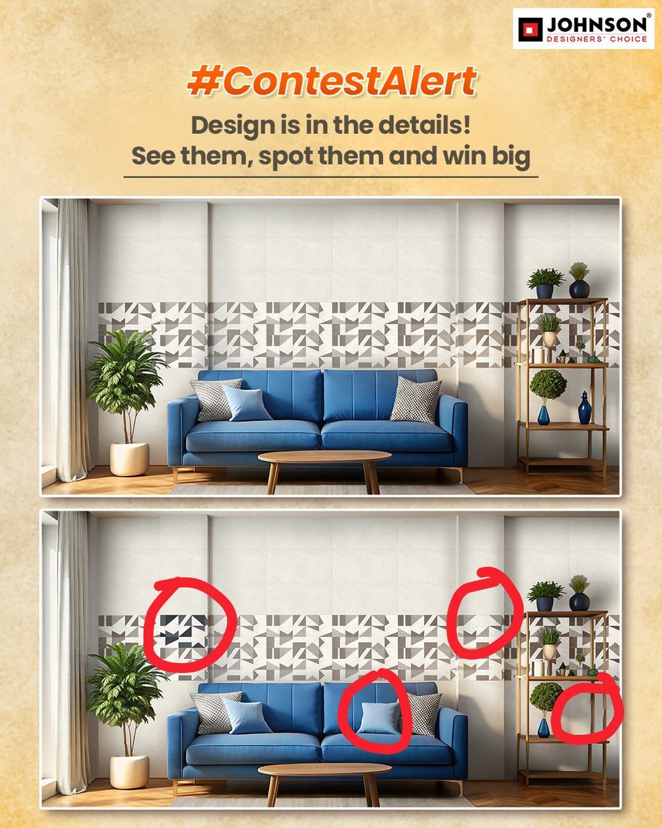 RoshanMachhi's tweet photo. @HRJohnsonIndia Guys participate here :
@__nav22__
@ArpitGa95350787
@Darshh_Mavi
@IamChandu000
@Bhuvan_RJ46
#HRJohnsonIndia #CreatingDreamSpace #TilingSolutions #Tiles #ContestAlert #Contest #TileDesign #SpotTheDifference #Contest2025 #ParticipateAndWin #AmazonVoucher #GiftVoucher https://t.co/G8qwTW0AGf