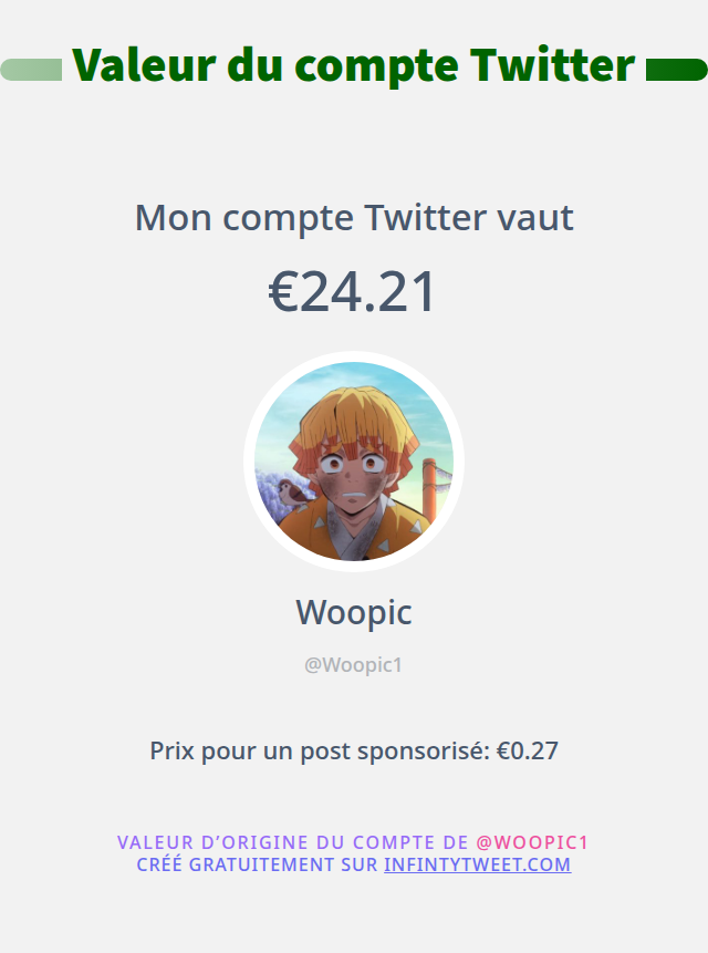 Woopic1's tweet photo. Mon twitter vaut: €24.21

➡️ https://t.co/jX1n9VEMzM https://t.co/7Ar86UqURb