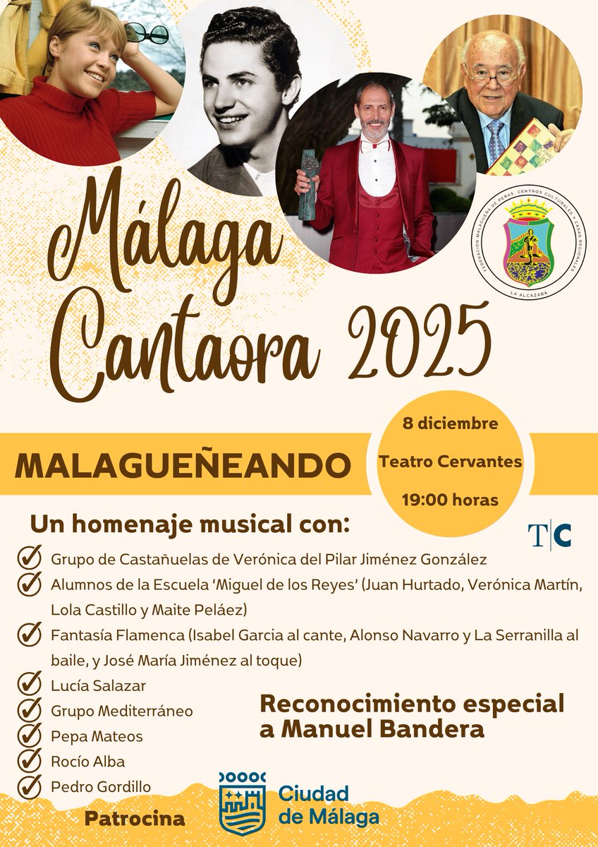 Málaga Cantaora 2025 vuelve un año más al Teatro Cervantes, esta vez para presentar un apasionante espectáculo titulado 'Malagueñeando', que estará repleto de homenajes y la actuación de un variado elenco de artistas.

Más información 👇