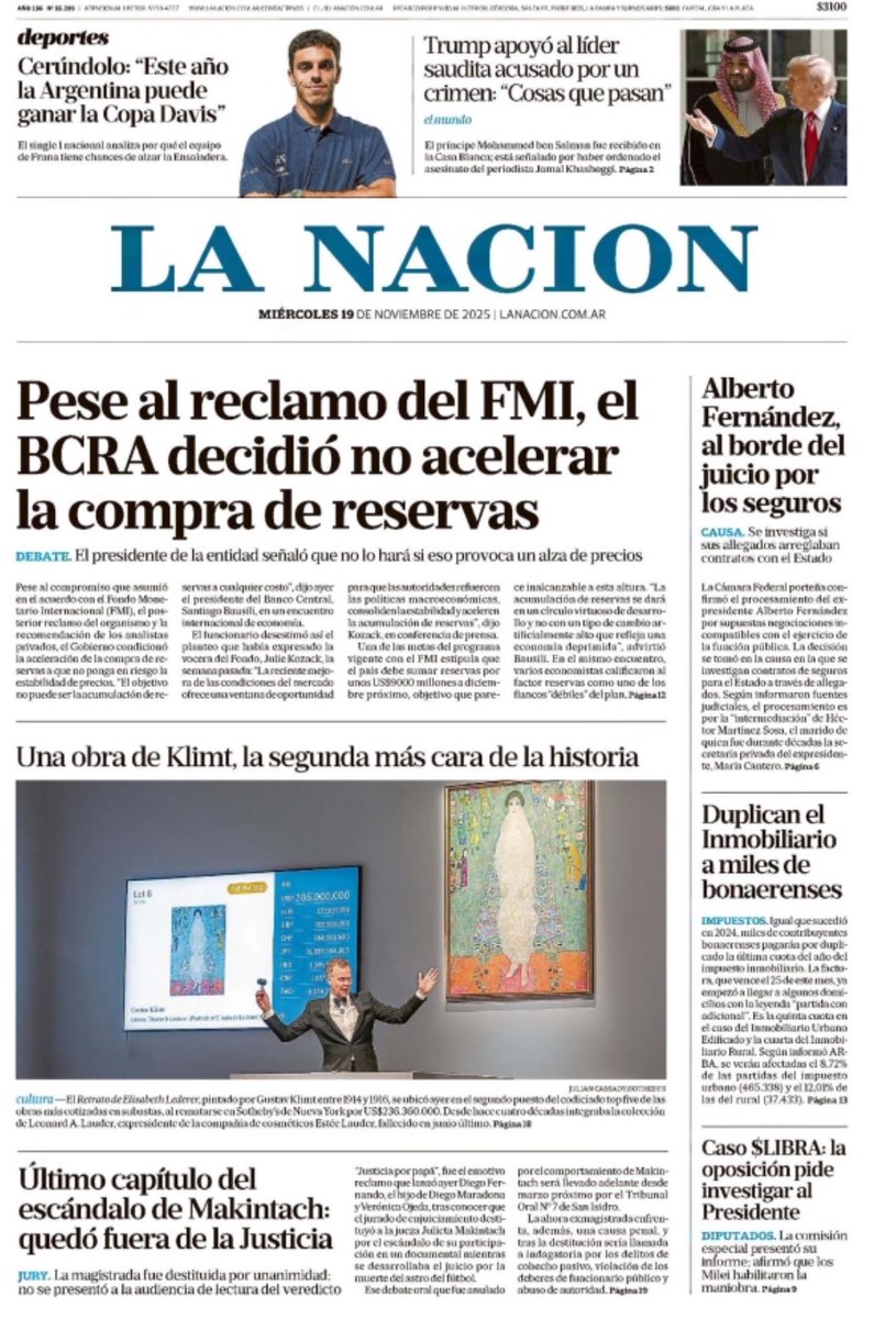 Ayer encontraron 700 mil dólares en la casa de una funcionaria de economía investigada por el sistema de coimas que conduce directamente a presidencia. 
Raro que La Nación no dedique una palabra al respecto en tapa.