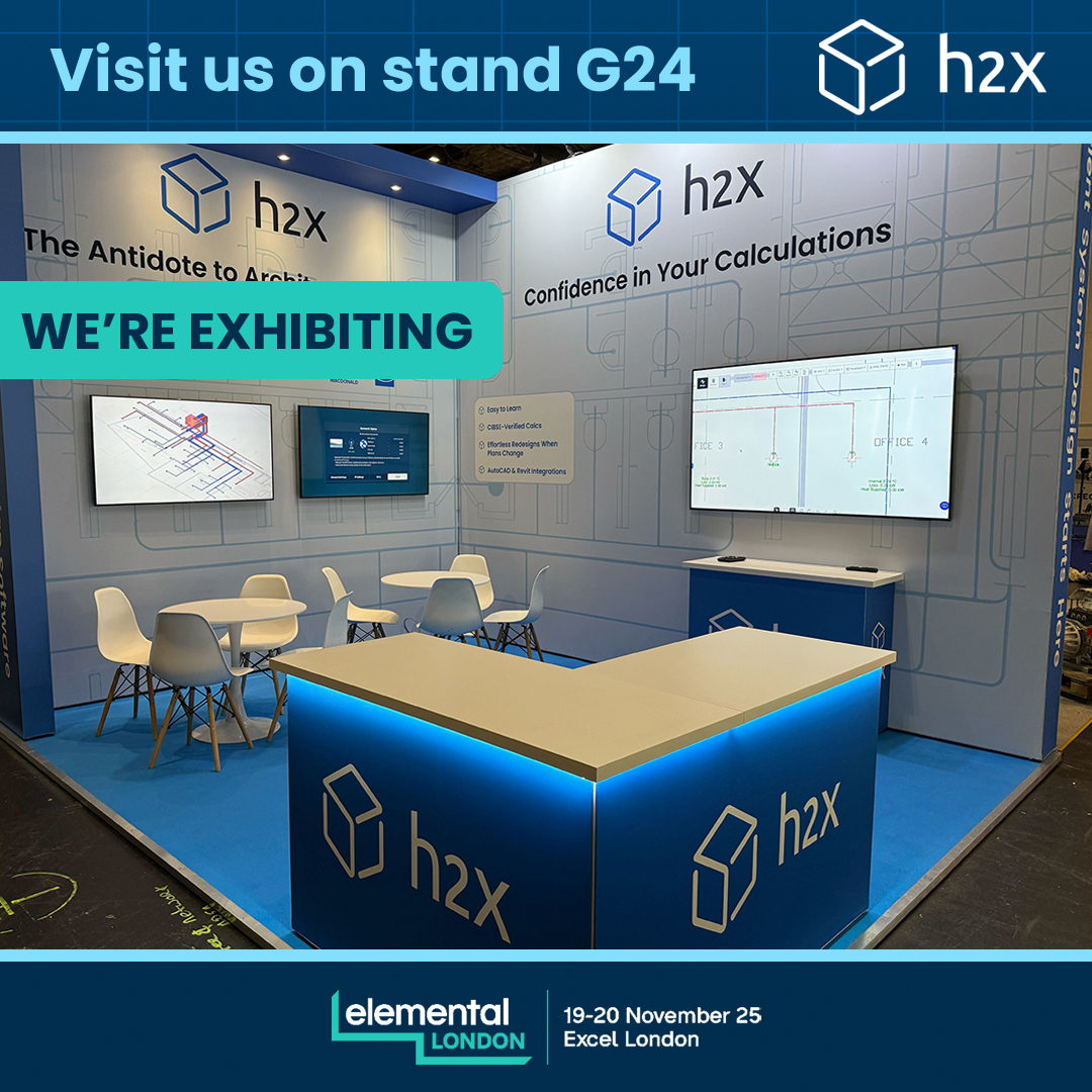 h2xengineering's tweet image. We&apos;re exhibiting at elementalLONDON over the next two days!

Come and find us on Stand G24 at ExceL London.

If you&apos;re involved in heating and cooling, water, or air for residential, commercial, or large-scale projects, swing by and see how h2x helps you:

- Design mechanical &amp;amp;…