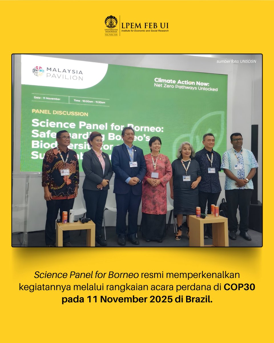 LPEMFEBUI's tweet image. Science Panel for Borneo (SPB), sebuah inisiatif yang terinspirasi dari keberhasilan Science Panel for the Amazon (SPA) dan Science Panel for the Congo Basin (SPCB), resmi memperkenalkan kegiatannya melalui rangkaian acara perdana di COP30 sebagai bagian dari soft launching.…