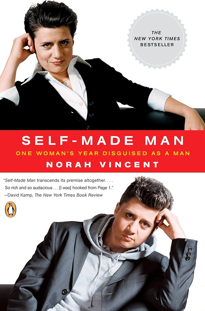 ComputerGoBrr's tweet image. Norah Vincent was a lesbian journalist (not transgender) who, for the book, spent about 18 months living disguised as a man (under the name &quot;Ned&quot;). She infiltrated male-dominated spaces like a bowling league, strip clubs, a monastery, sales jobs, and dating scenes to explore…