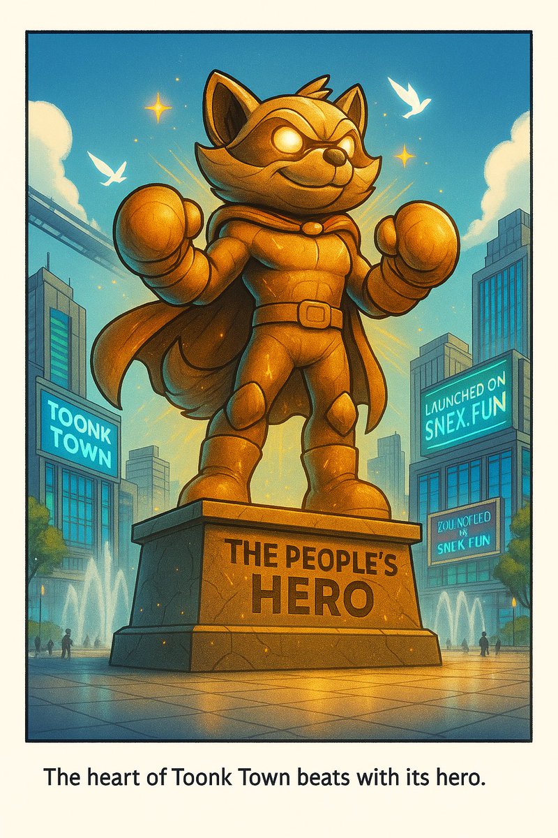 ToonkCoin's tweet image. In the center of Toonk City, they raised a statue of the raccoon who never asked for one.
No speeches.
No ceremony.
Just a reminder of the day he saved the chain…
and went right back to work.
