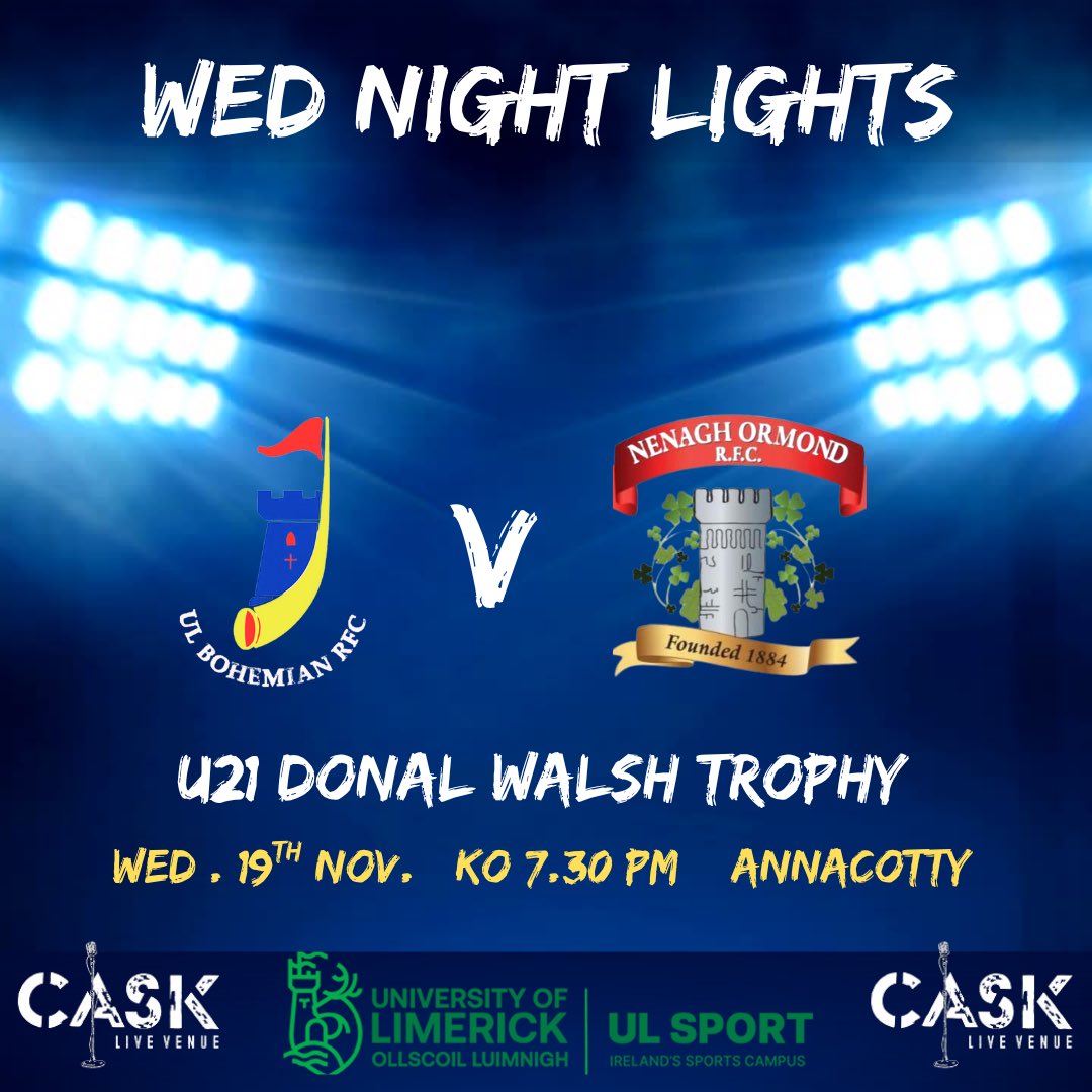 Wed Night Lights!

Our U21s take on <a href="/nenaghormondrfc/">Nenagh Ormond</a> this evening in the Donal Walsh Trophy

KO 7.30 pm Annacotty 

All support welcome