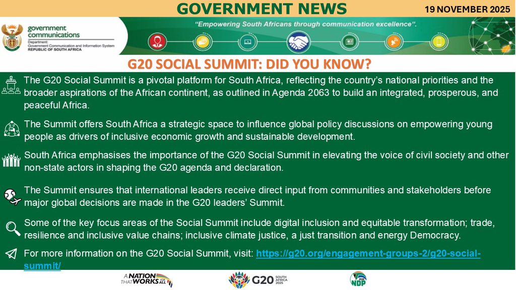 [Government News🗞]
#G20SocialSummit #GovZAUpdates