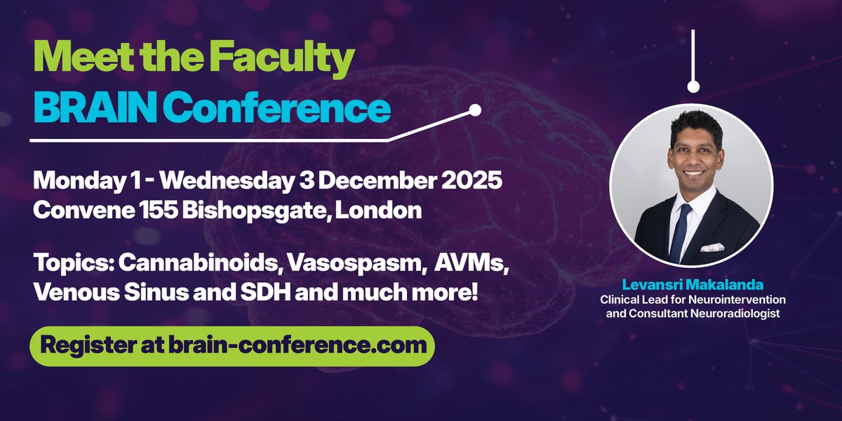 🎤New #BRAINConference Speaker Alert!

Conference Co-Director and Neuroradiologist <a href="/hldmak/">Levansri Makalanda</a>, Clinical Lead for Interventional Neuroradiology, will present on 'Cereglide 92 – the Latest Clinical Experience' within the AVM arc of the programme🧠

⏰Less than two weeks to go –