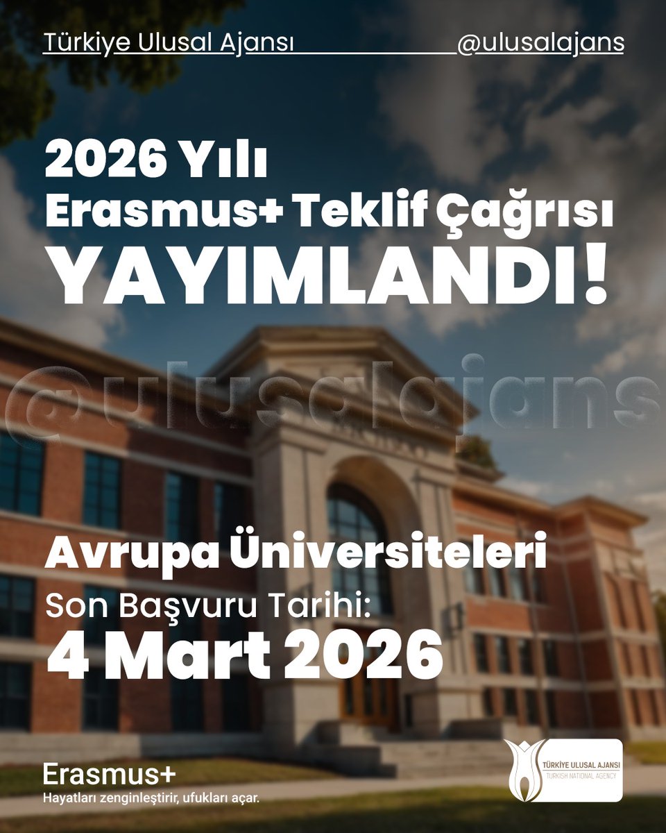 Erasmus+ Avrupa Üniversiteleri Teklif Çağrısı yayımlandı! 🌍
Ulusötesi iş birlikleri yürüten yükseköğretim kurumları için büyük bir fırsat sunan ve Avrupa’daki eğitim, araştırma ve yenilik ekosistemini güçlendirmeyi hedefleyen, başvuruları merkezi olarak alınan bu önemli çağrıyı
